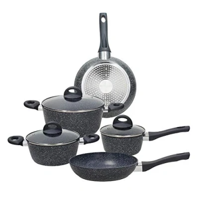Immagine di Tognana Opal Black, Batteria di pentole e padelle, Set con 2 3 casseruole, coperchi trasparenti, 8 Pezzi, Alluminio, Nero