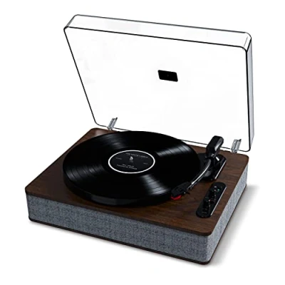 Immagine di ION Audio Luxe LP Giradischi Vinili Bluetooth con Casse, Conversione USB, Piatto Full Size, Funzione Auto Stop, Uscita Cuffie e 3 Velocità, Marrone