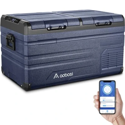Immagine di AAOBOSI Contenitore Frigo Portatile 72 L, Per Auto Doppia Zona, Frigorifero da Viaggio con WiFi, 20 ℃ a ℃, 12/24 V DC e 100/240 AC,Per Auto, Camion, Camper, Barca Presa Di Corrente