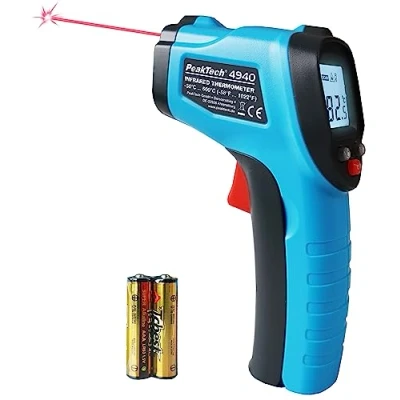 Immagine di PeakTech 4940 Termometro a infrarossi con laser, 50C … 600C, rapporto punteggio 12:1, per una rapida misurazione della temperatura superficiale 0,5s, emissività 0,95 fisso