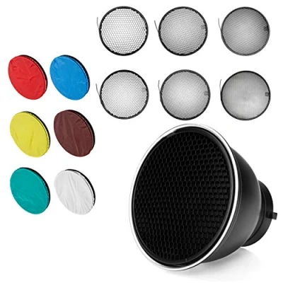 Immagine di Bowens Mount Diffusore a riflettore standard da 7 pollici, con griglia nido d&#039;ape, panno morbido in 6 colori, per Lamp (standard riflettente + All Grid colori)