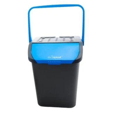 Immagine di Ecoplast, Pattumiera Per Raccolta Differenziata, con Doppia Apertura, Flessibile, Indeformabile e Impilabile, Resiste a Tutte le Temperature, Interni ed Esterni, Color Blu, 35 L, Made in Italy