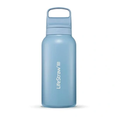 Immagine di LifeStraw Go Series Borraccia isolata in acciaio inox con filtro acqua per viaggi e uso quotidiano. Rimuove batteri, parassiti microplastiche, migliora il sapore, 1l, Icelandic Blue (blu)