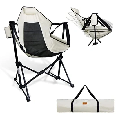 Immagine di CCLIFE Sedia a Dondolo da Esterno,Sedia Campeggio Pieghevole Portatilecon Poggiatesta e Portabibite Respaldo Regolabile Traspirante Ideale per Spiaggia, Giardino, Campeggio, Pesca, Capacità XXL 150 kg