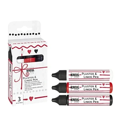 Immagine di Kreul 49830 pluster &amp; Liner Pen 3 x 29 ml in Bianco, Fragola e Nero, Vernice per Effetti di Decorazione abbellimento 3D, Multicolor, One size, 87 unità