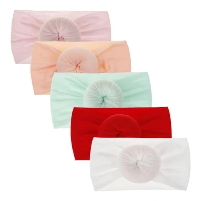 Immagine di DRESHOW 5 Pezzi Bambini Fascia per Capelli Fasce Bambina Neonata Elastica Neonato Accessori