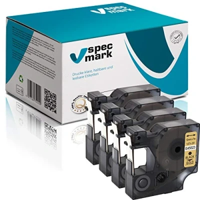 Immagine di Specmark compatibile con DYMO D1 12 mm 1/2/3/4/5/10/20 St. tutti i colori per stampanti LM Label Manager LP Point LW Writer DUO 4 Stücke Nastro scritte oro/nero stampa