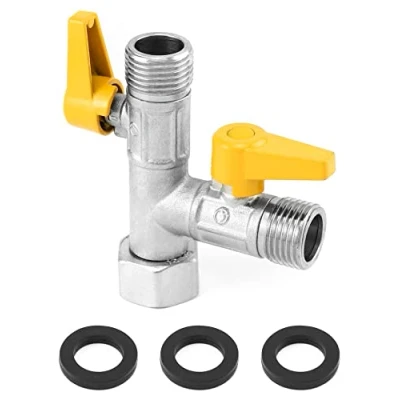 Immagine di QWORK® valvola deviatrice a 3 vie, adattatore T G1/2&quot;, per doccia, con di intercettazione, ottone, adatta cucine, bagni