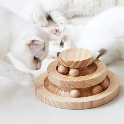 Immagine di Tarnel Giocattolo interattivo per gatti, in legno, a due strati, girevole, Smart Track Ball dondolo, idea regalo