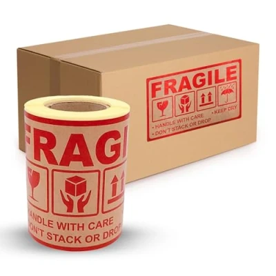 Immagine di MD Labels KRAFT etichette su rotolo 150 x 90 mm 100 pezzi handle with care keep dry don&#039;t stack or drop this way up
