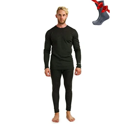 Immagine di Merino.tech Intimo Termico Uomo Lana Merinos Traspirante Completo Maglia e Pantaloni, Merinos, Base Layer Merino Set (Small, 320 Army Green)