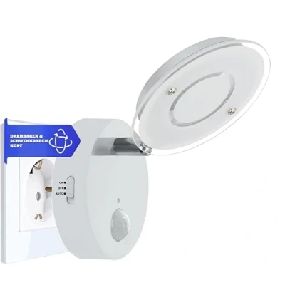 Immagine di Trango 2636 016 Luce notturna con sensore a LED *NITE* in bianco funzione automatica diretta 230V di movimento, sicurezza, Lampada presa, da parete, orientamento