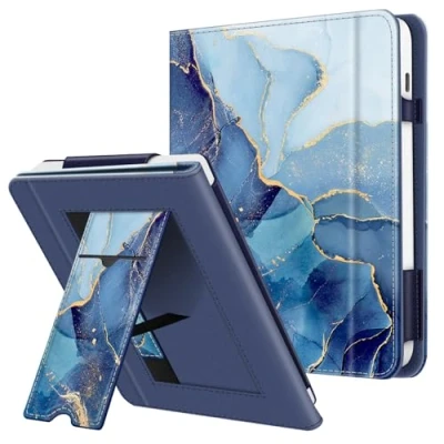 Immagine di FINTIE Custodia per 7&quot; Kobo Libra Colour (2024) / 2 (2021) eReader Stand Cover Protettiva Case con Card Slot e Hand Strap, Auto Sveglia/Sonno, Ocean Marble