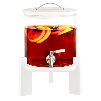 Immagine di Navaris Dispenser Bevande in Vetro 5l con Rubinetto Coperchio e Stand faggio Distributore erogatore Acqua bibite Calde Fredde Drink
