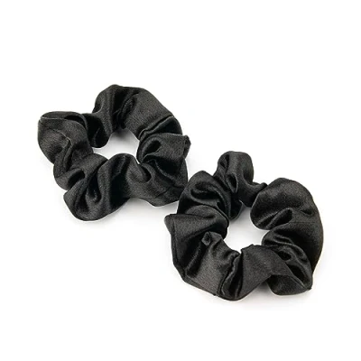 Immagine di 2 Pezzi Elastici Capelli Donna, Scrunchies per Capelli, Premium Satin Seta, Elastic Lunghi Ricci Sottili Spessi Ragazze (Nero)