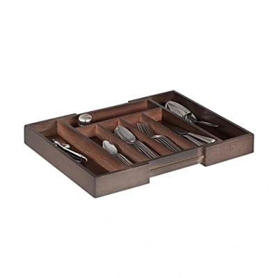 Immagine di relaxdays Portaposate da Cassetto, Estraibile Larghezza Var., 5 a 7 Scomparti in Bambù HLP: 5,5x48,5x37 cm, Marrone