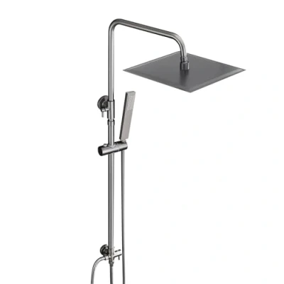 Immagine di Görbach Colonna Doccia Senza Miscelatore Termostatico in Acciaio Inox 304 idromassaggio Set a Pioggia con Soffione e Doccetta Mano Quadrato 30x30cm Grigio Canna