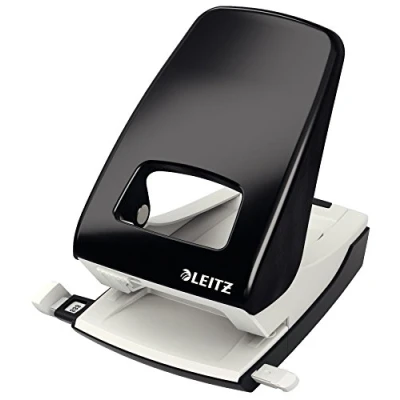 Immagine di Leitz Pratica Perforatrice da Ufficio, Capacità fino a 40 Fogli, Nero, Metallo, Guida di Arresto con Barra Selezione del Formato, Gamma NeXXt, Box, 51380095
