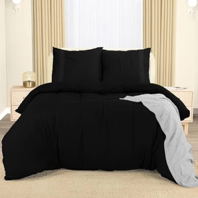 Immagine di Utopia Bedding Copripiumino Una Piazza E Mezza In Microfibra Di Poliestere 200x200cm + Federe Ricamate 80x80cm Nero