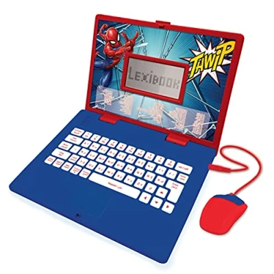 Immagine di LEXIBOOK Mouse Computer Portatile educativo e bilingue Arabo/Inglese Giocattolo per Bambini 124 attività, impara Giocare Musica con Spider Man Rosso/Blu, Medium, JC598SPi13