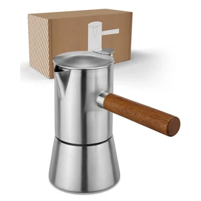 Immagine di LAMBDA COFFEE® Caffettiera per caffè espresso a induzione, 200 ml, in acciaio inox, 3 4 tazze, esterni