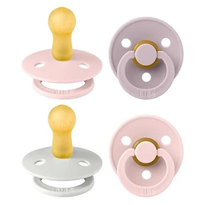 Immagine di BIBS Colour, Set di 4 ciucci, succhietto senza BPA, Tettarella tonda. Lattice gomma naturale, Prodotto in Danimarca/UE. 6 18 mesi (set da 4), Haze Mix