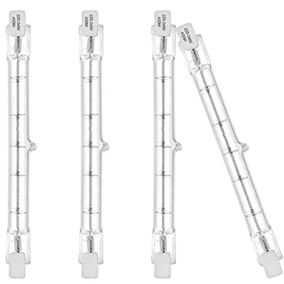 Immagine di Lampadina alogena R7s, 118 mm, 400 W, con asta alogena, 230 V, 2700 K, luce bianca calda, dimmerabile, 4 pezzi