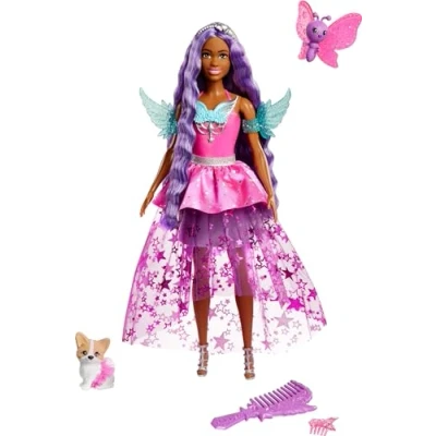 Immagine di Barbie Un Tocco di Magia Brooklyn Roberts, Bambola con Capelli Lunghi 18+ cm, Abito Fantasia e Accessori per Lo Styling, Cuccioli Inclusi, Giocattolo Bambini, 3+ Anni, JCW49