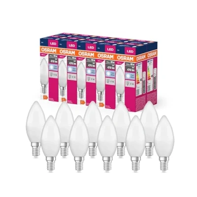 Immagine di OSRAM Valore a stella LED Classica lampada B40 per base E14, forma delle candele, FR, 470 lm, bianco freddo, 4000k, sostituzione di lampadine da 40w venzionali, non dimmerabile, 10 pacchetti