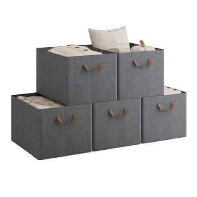 Immagine di WOLTU Set di 5 Scatole Portaoggetti Pieghevoli, Pieghevoli in Tessuto con Manici, per Vestiti e Giocattoli, Grigio, 47x35x30 cm, ABB11gbn