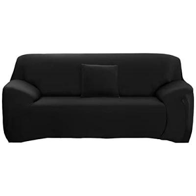 Immagine di ele ELEOPTION Copridivano, Copridivano elasticizzato, in poliestere, morbido antiscivolo tessuto spandex, Nero, 3 posto (lunghezza divano 170 220cm)