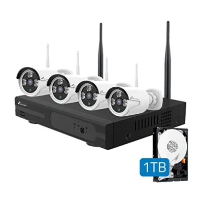Immagine di NIVIAN Kit Telecamera Sorveglianza WiFi 2K 10CH 4 Telecamere Esterne Impermeabili IP66 Visione Notturna Rilevamento Movimento AI Installazione Wireless, 10ch+4camere