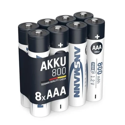 Immagine di ANSMANN 8x Batterie ricaricabili mini stilo AAA 800 mAh 1,2 V NiMH Pila a ricarica veloce fino 1000 cicli di eco friendly