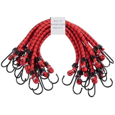 Immagine di PRETEX Corde Elastiche con Gancio Set di 12 Corda Elastica per Teloni Portapacchi Auto e Bici Ganci Elastici 38 cm Rosso