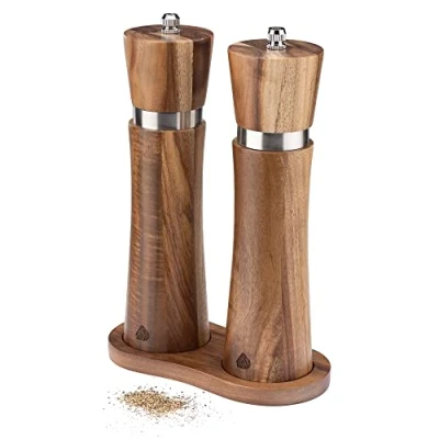 Immagine di Navaris Set Macina Sale Pepe Macinapepe Macinasale Manuale 5,5 x 21,3 cm Macinino da Tavola Spezie in Legno di Acacia Rotore Grana Regolabile