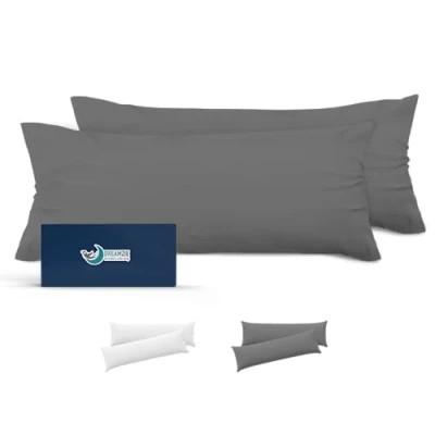 Immagine di Federe Cuscini 40x135 (Set 2) Dreamzie in Microfibra OEKO TEX Certificazione Federa Cuscino Dolce Antracite