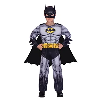 Immagine di amscan 9906058 Costume classico da Batman Warner Bros. con licenza ufficiale, età: 4 6 anni, colore: nero e grigio