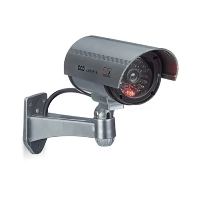 Immagine di Relaxdays Telecamera Finta di Sorveglianza Modello a Parete, Regolabile, Luce Led, Sicurezza per Casa, Argento