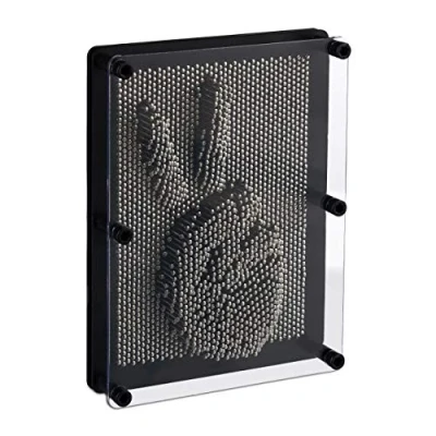 Immagine di Relaxdays Pin Art 3D, Board Pins per Sculture, Pinpressions, Gioco con i Chiodini Modellanti, H x L: 20x15, nero/argento