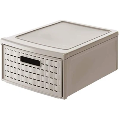 Immagine di Rotho Country Cassettiera con 1 Cassetto in Rattan, Plastica (PP) senza BPA, Beige (Cappuccino), Piccolo/8.3 L, 35.0 x 26.0 14.5 cm