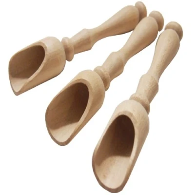 Immagine di efo Set di 3 cucchiai in legno con impugnatura lunga, multiuso legno, per sale e spezie, paletta rustica da bagno, semi dimensioni x 14 cm (B)