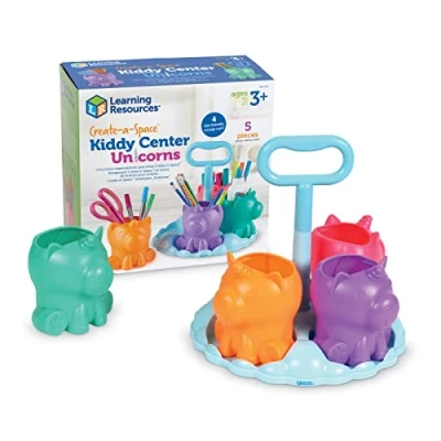 Immagine di Learning Resources Kit Portaoggetti con Unicorni Kiddy Create a Space, Contenitore per Materiale Artistico Bambini, organizzazione della Stanza dei Giochi, dell’Aula, 5 Pezzi, 3+