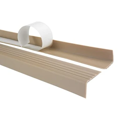 Immagine di Profilo per bordi scale angolare in PVC autoadesivo, Paraspigolo Strisce antiscivolo gradini RM 30x27mm, beige, 80cm