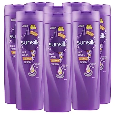 Immagine di Sunsilk Liscio Perfetto Shampoo per Capelli Lisci Formula Active Fusion con Olio di Argan Proteine della Seta e Biotina Azione Anti Crespo 8 Flaconi da 400ml