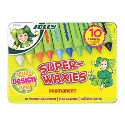 Immagine di JOLLY Superwaxies Pastelli a cera, permanenti, resistenti all&#039;acqua, 10 pezzi in custodia metallica, colori ricchi e coprenti, non tossici