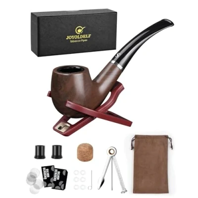 Immagine di joyoldelf Pipe per Tabacco, Set di Tabacco con Supporto Pieghevole Strumento Pulizia e Accessori Pipe, Scatole Regalo