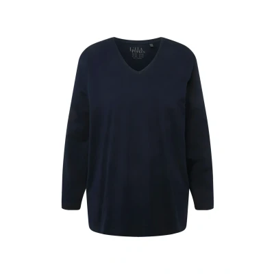 Immagine di Ulla Popken Maglietta Basic a V Maniche Lunghe, Blu Navy, 60 62 Donna