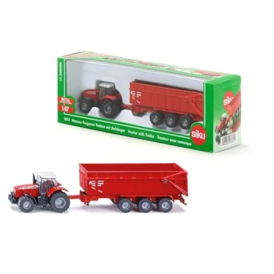 Immagine di siku 1844, Trattore Massey Ferguson con rimorchio, 1:87, Metallo e Plastica, Rosso, Rimorchio ribaltabile