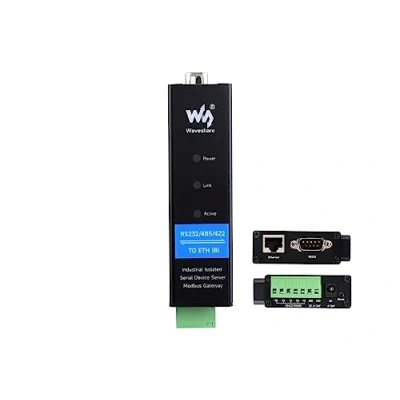 Immagine di Convertitore RS232/485/422 a RJ45 Ethernet Server Seriale Industriale Isolato RS232/485/422, TCP/IP Modbus Gateway MQTT Gateway, Multifunzione, Supporto per Montaggio su Guida