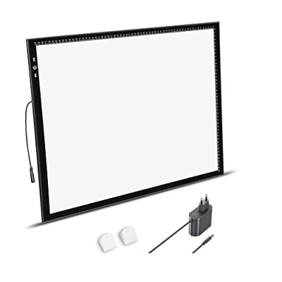 Immagine di HSK A2 Tavoletta Luminosa Cornice in alluminio super sottile 6,6 mm Pulsante di blocco/sblocco touch Dimmer 20W LED luminoso 5500 lux con adattatore 12V 2A